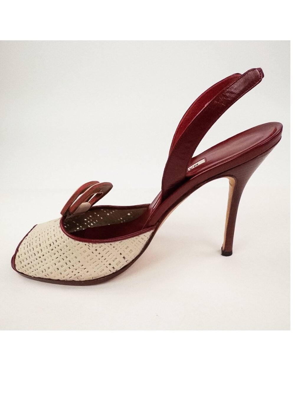 Manolo Blahnik Red Leather Ivory Slingback Peep Toe Heels Sz 39 - Picture 3 of 10